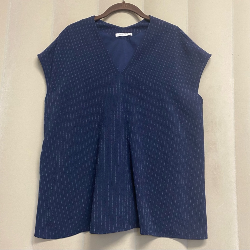 MM LaFleur Women’s Top Blouse Small Pinstripe Stripe Navy Corpcore Boxy